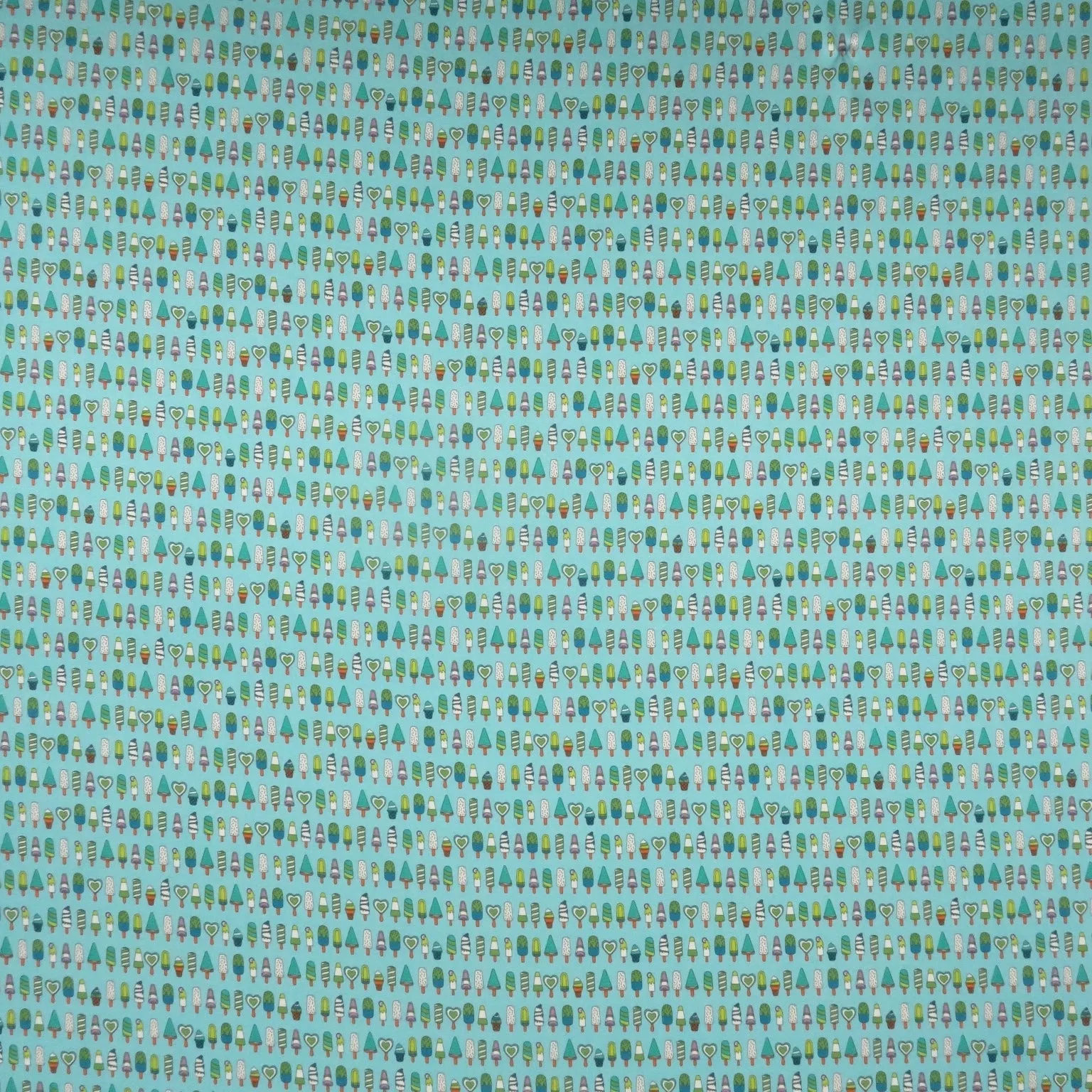 Aqua Ice Cream Print Stretch Printed Satin Silk Fabric