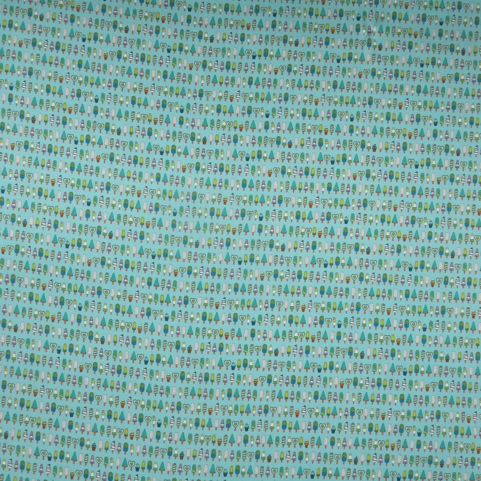 Aqua Ice Cream Print Stretch Printed Satin Silk Fabric