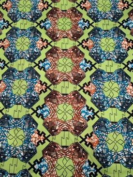 Art Deco Ethnic Printed Stretch Cotton Sateen - Lime / Dark Turquoise / Saddle / Black