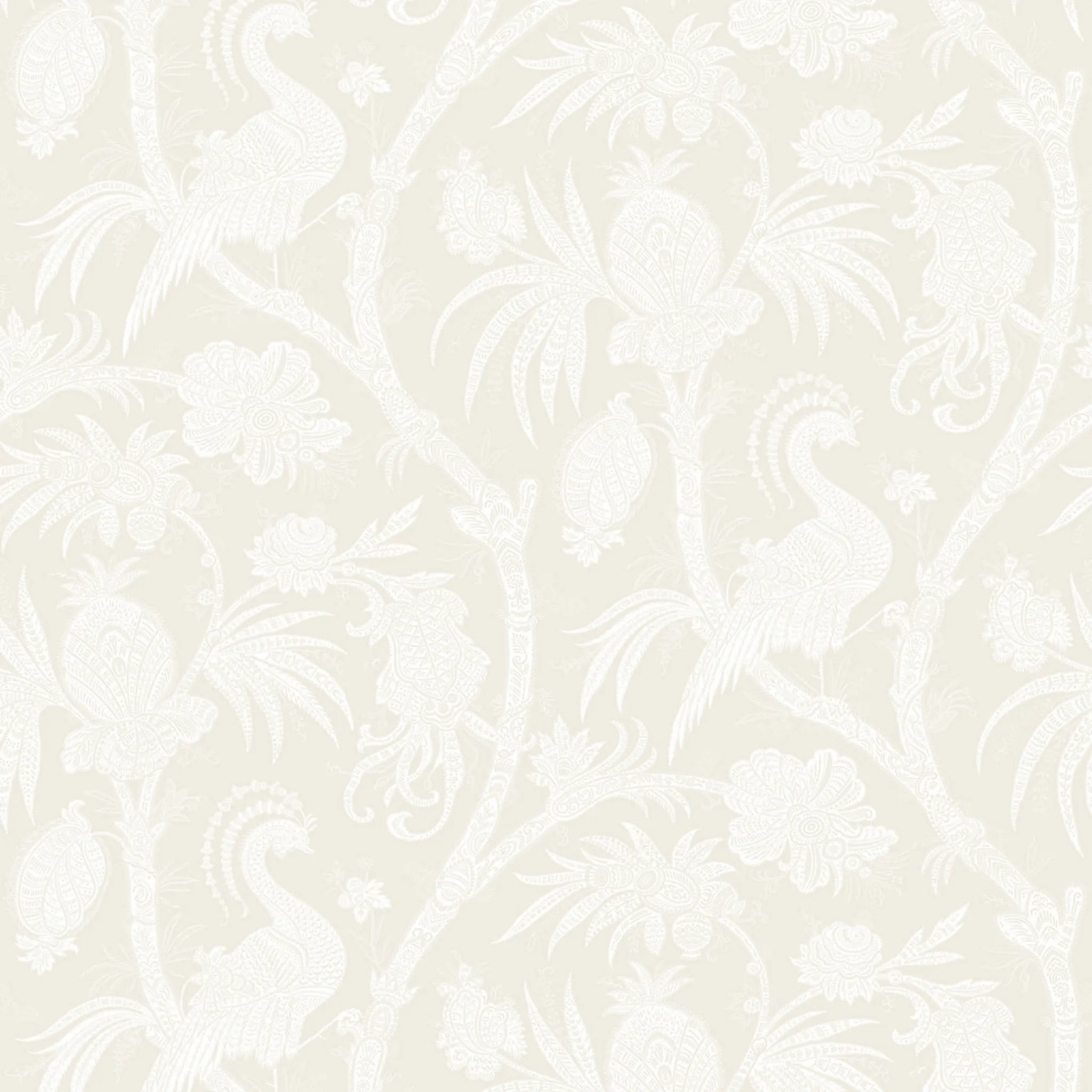 Balinese Peacock Wallcovering in Alabaster