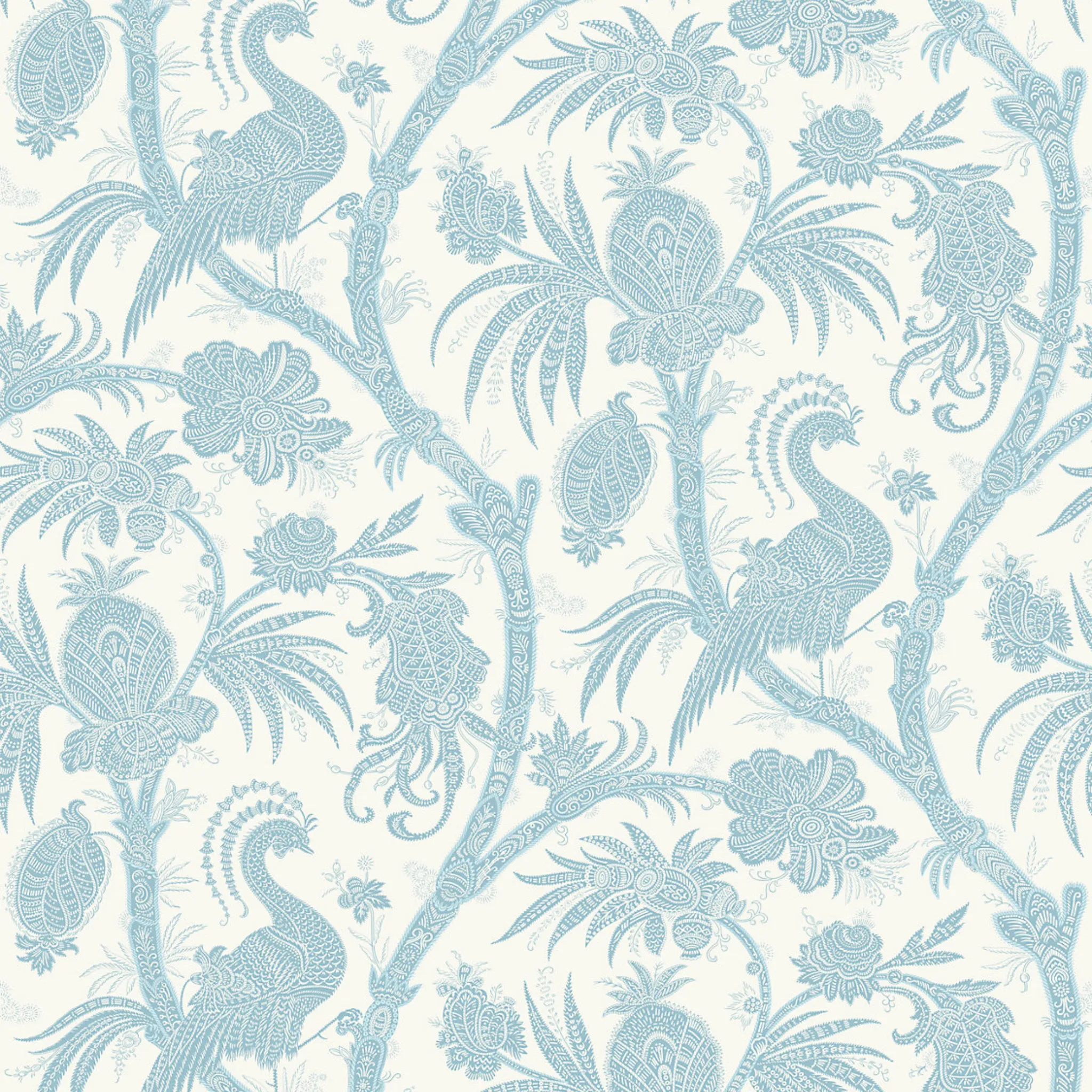 Balinese Peacock Wallcovering in Sky Blue