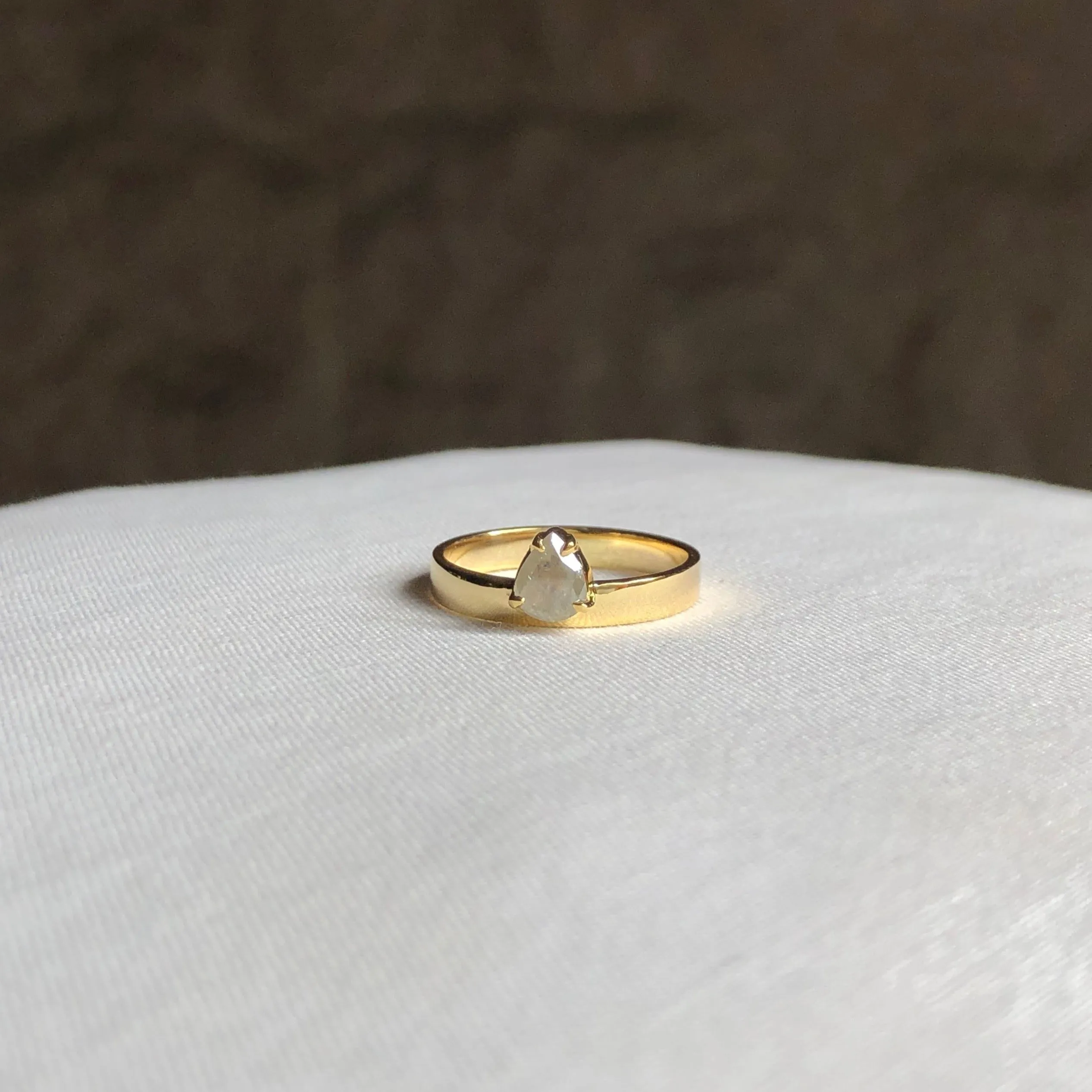 Band Ring with Pear Salt & Pepper Diamond, Solid 14k Gold | ONE-OF-A-KIND