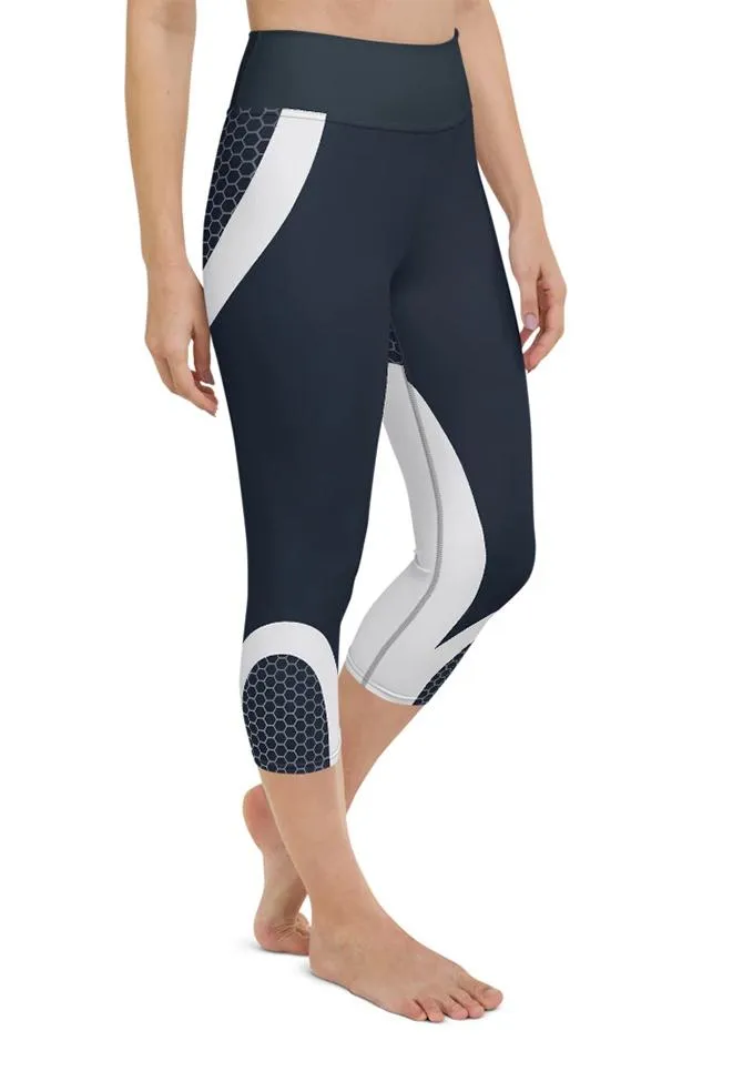 Beehive Geometric Yoga Capris Navy Blue