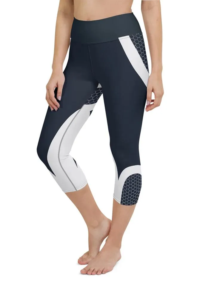 Beehive Geometric Yoga Capris Navy Blue