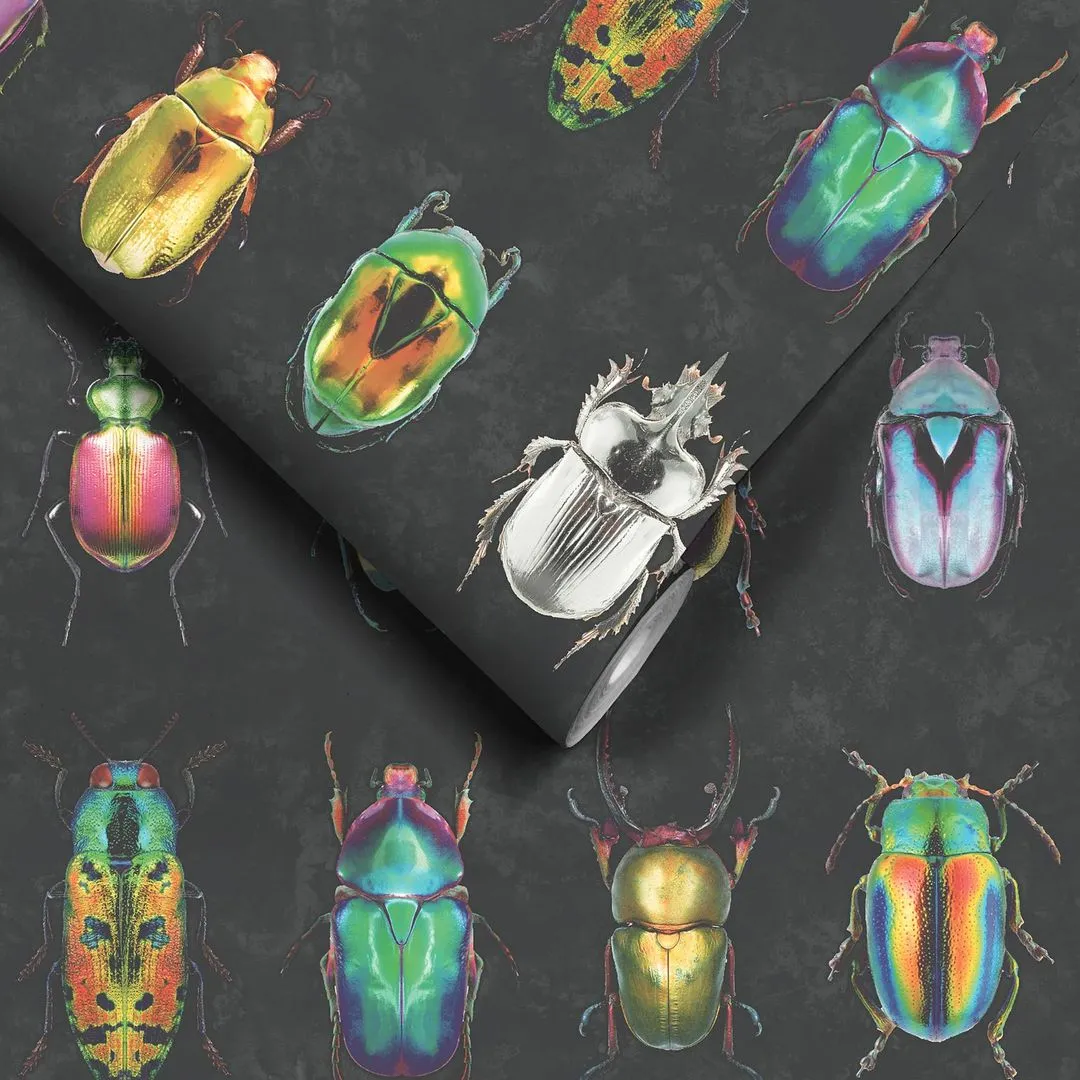 Beetle Jewels Wallpaper - Black