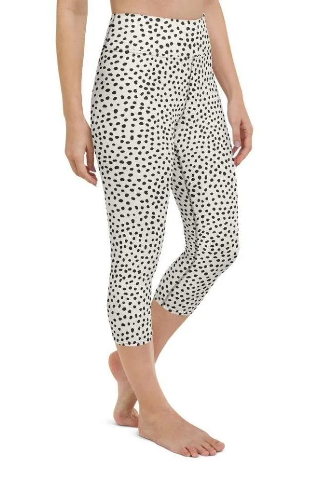 Beige Polka Dot Pattern Yoga Capris