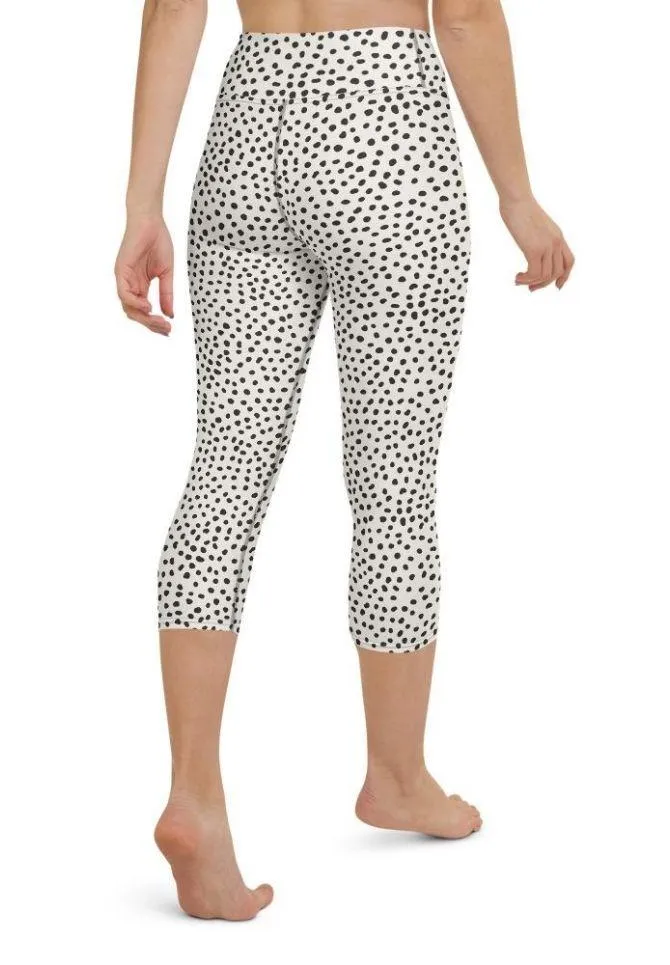 Beige Polka Dot Pattern Yoga Capris