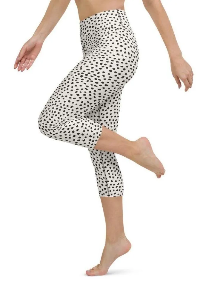 Beige Polka Dot Pattern Yoga Capris