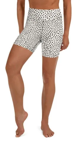 Beige Polka Dot Pattern Yoga Shorts