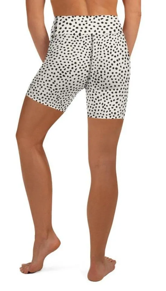 Beige Polka Dot Pattern Yoga Shorts