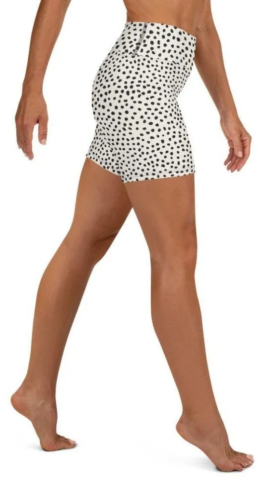 Beige Polka Dot Pattern Yoga Shorts