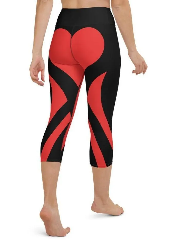 Black & Red Heart Shaped Yoga Capris