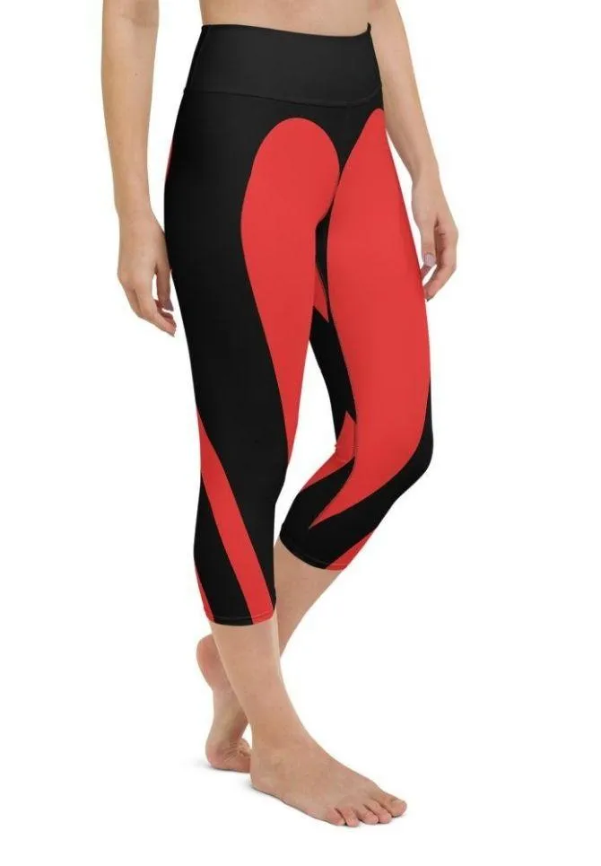 Black & Red Heart Shaped Yoga Capris