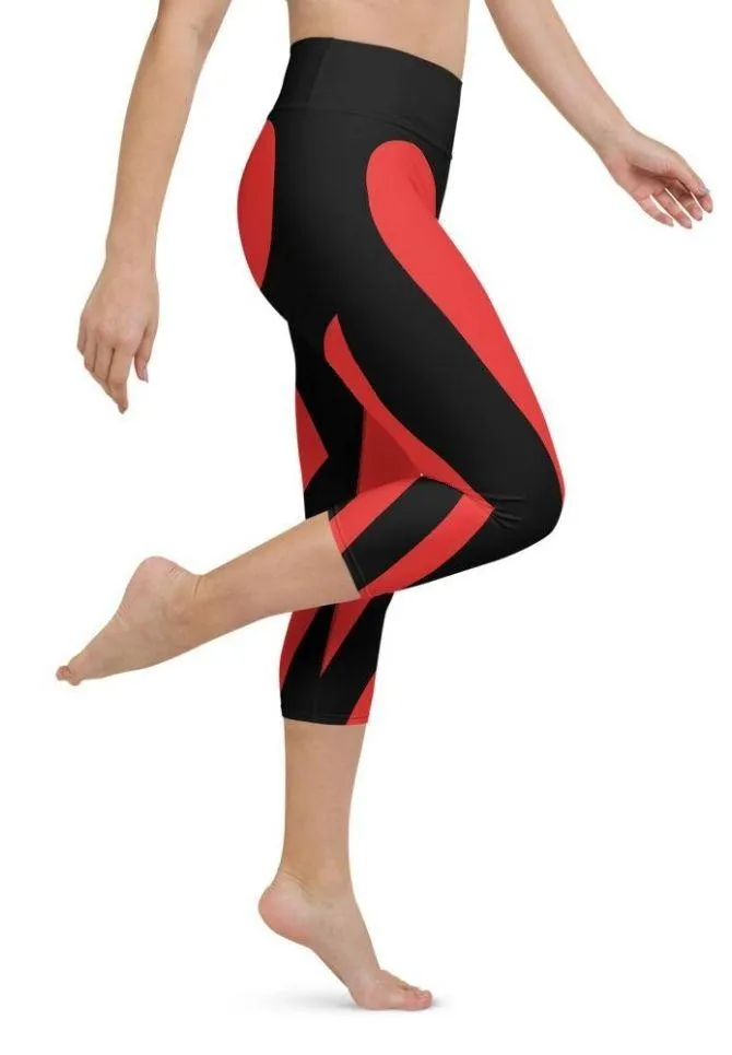 Black & Red Heart Shaped Yoga Capris