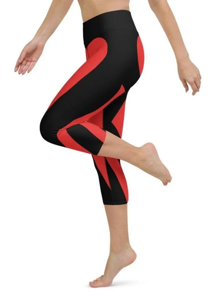 Black & Red Heart Shaped Yoga Capris