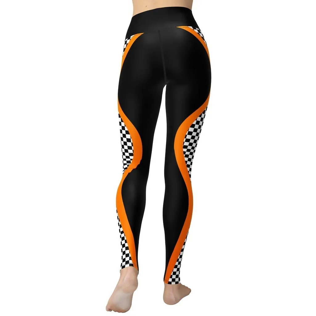 Black and Orange Checkered Yoga Leggings