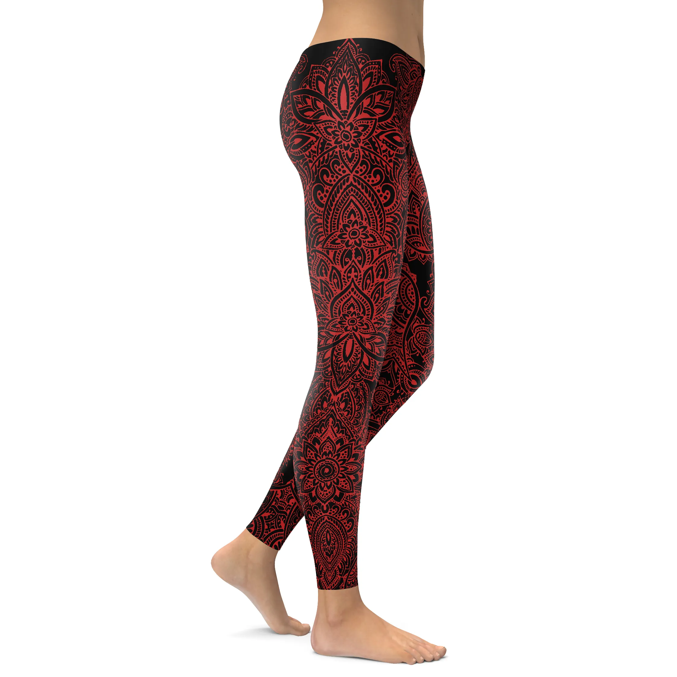 Black and Red Henna Tattoo Leggings