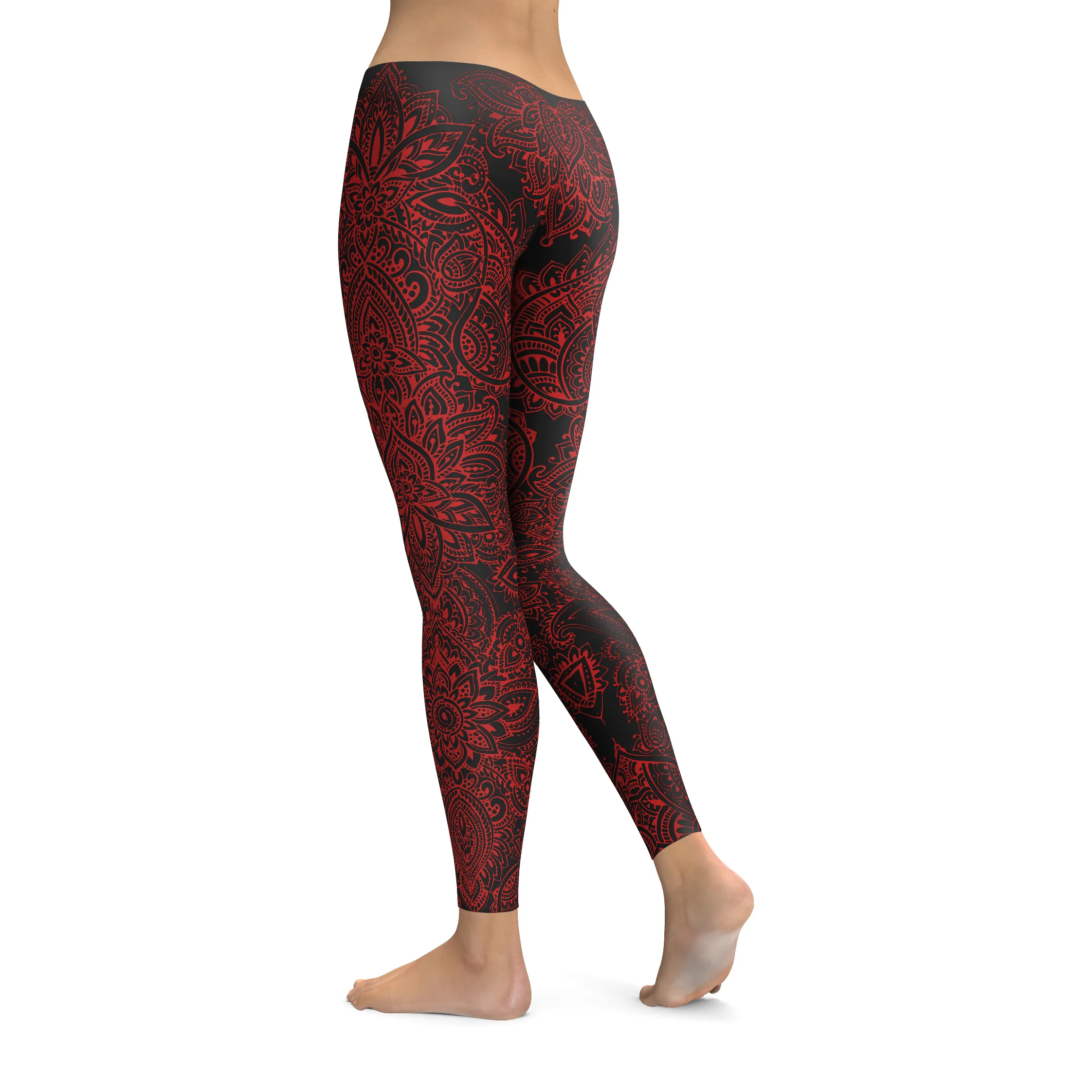 Black and Red Henna Tattoo Leggings