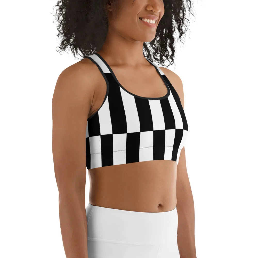 Black and White Optical Illusion Sports Bra