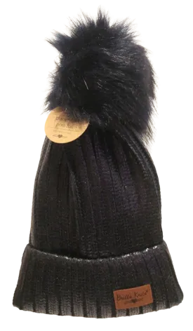 Black Ladies Glacier Knit Pom Hat one size