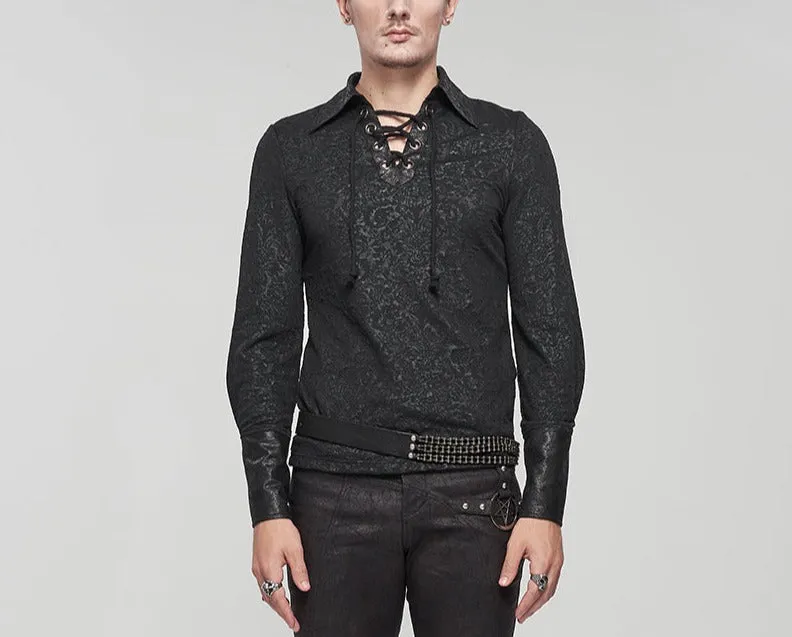 Black Pull-Over Rubberized Pattern Detail Long Sleeved Shirt