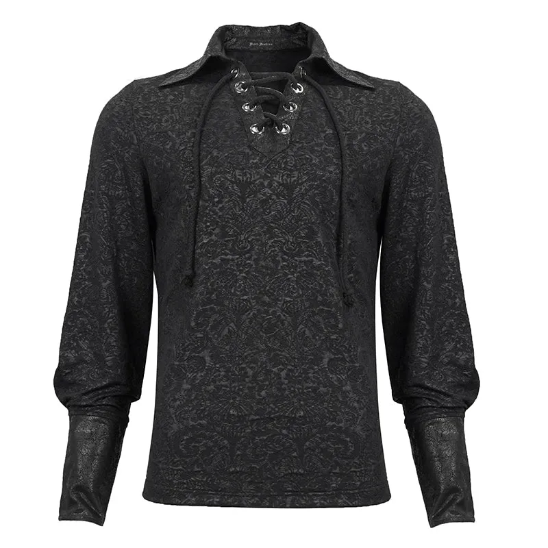 Black Pull-Over Rubberized Pattern Detail Long Sleeved Shirt