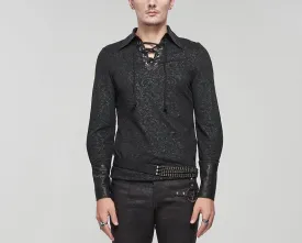 Black Pull-Over Rubberized Pattern Detail Long Sleeved Shirt