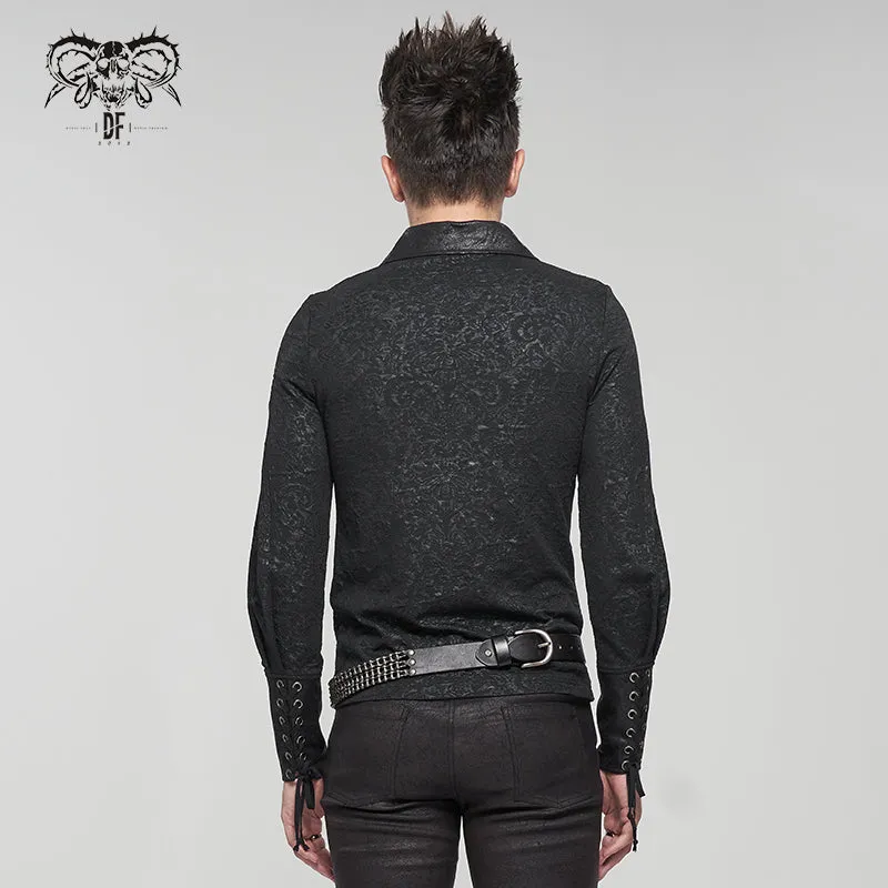 Black Pull-Over Rubberized Pattern Detail Long Sleeved Shirt