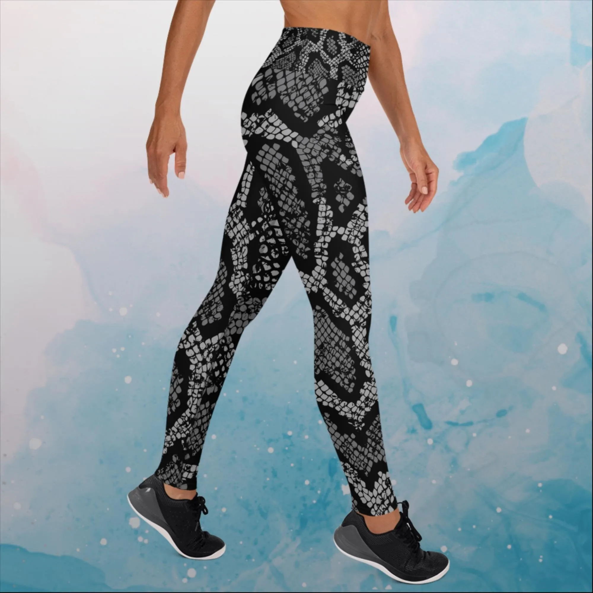 Black Snake Skin Print Womens Yoga Leggings