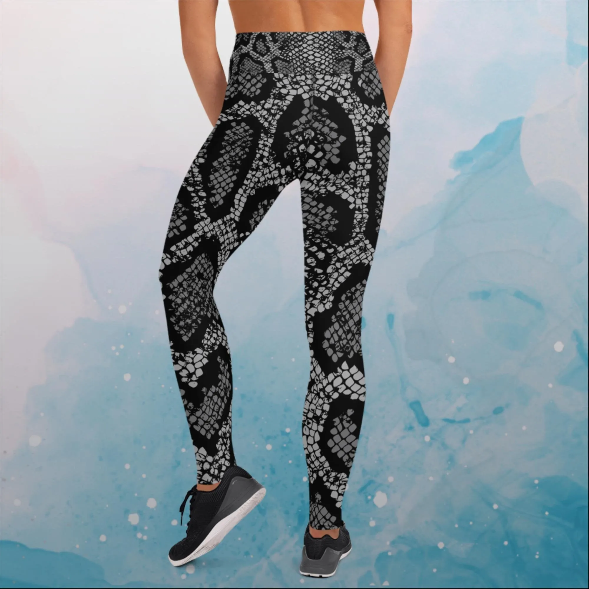 Black Snake Skin Print Womens Yoga Leggings