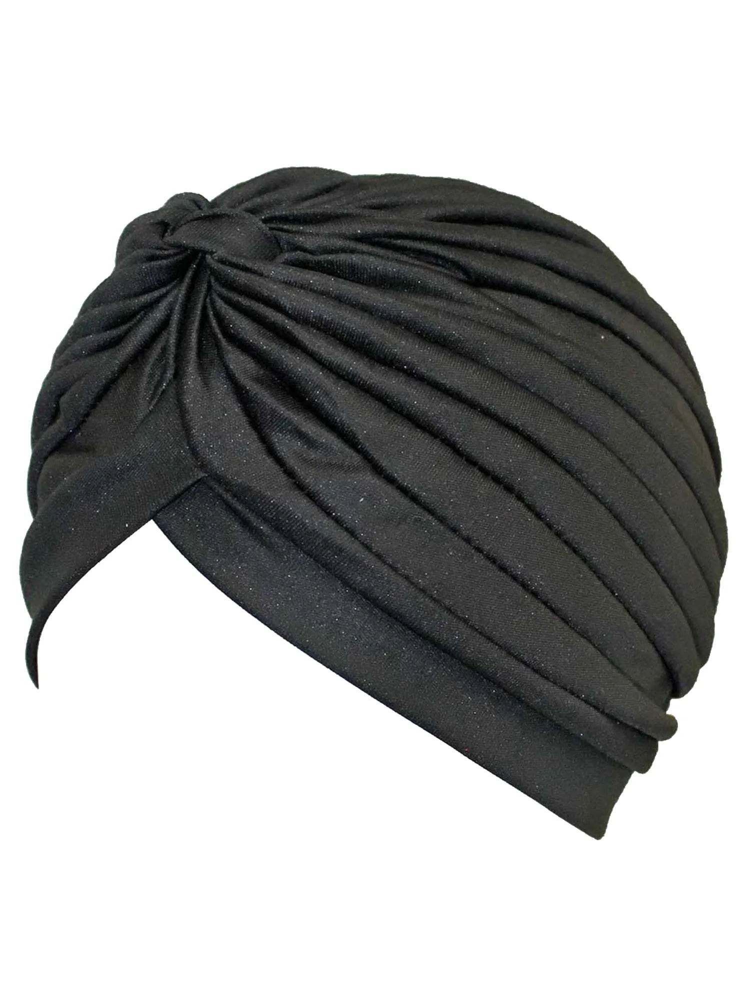 Black Spandex Pleated Turban Head Wrap For Women