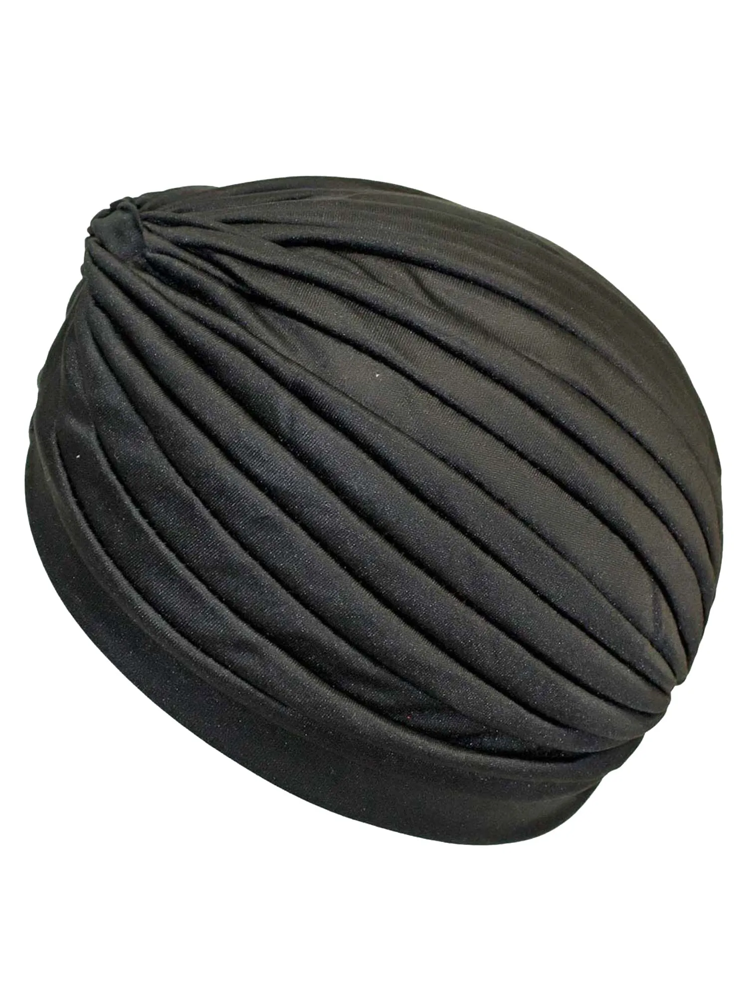 Black Spandex Pleated Turban Head Wrap For Women