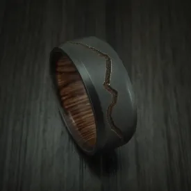 Black Titanium Men's Ring with Custom Mountain Milling and Hardwood Interior Sleeve Custom Made