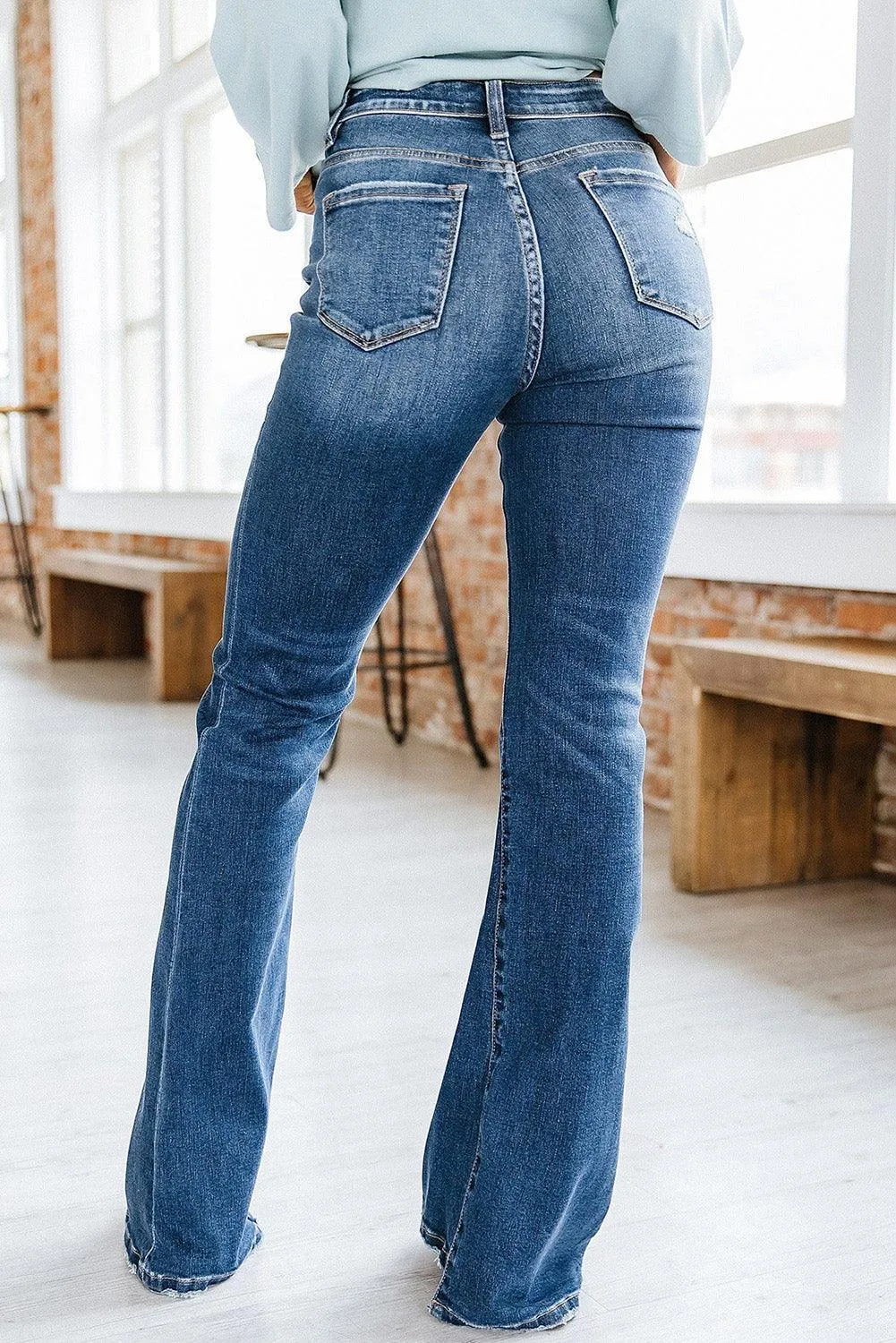 Blue Medium Wash High Rise Flare Jeans