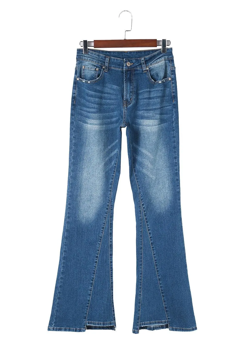 Blue Medium Wash High Rise Flare Jeans