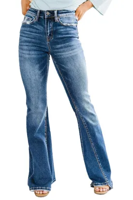 Blue Medium Wash High Rise Flare Jeans