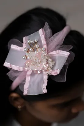 Blush Pink Tulle Hairbow with Pearl Flower Centerpiece