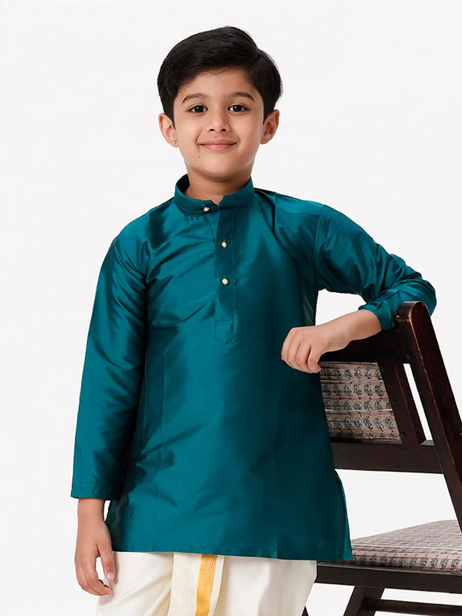 Boys Silk Cotton Full Sleeves Dark Green Kurta