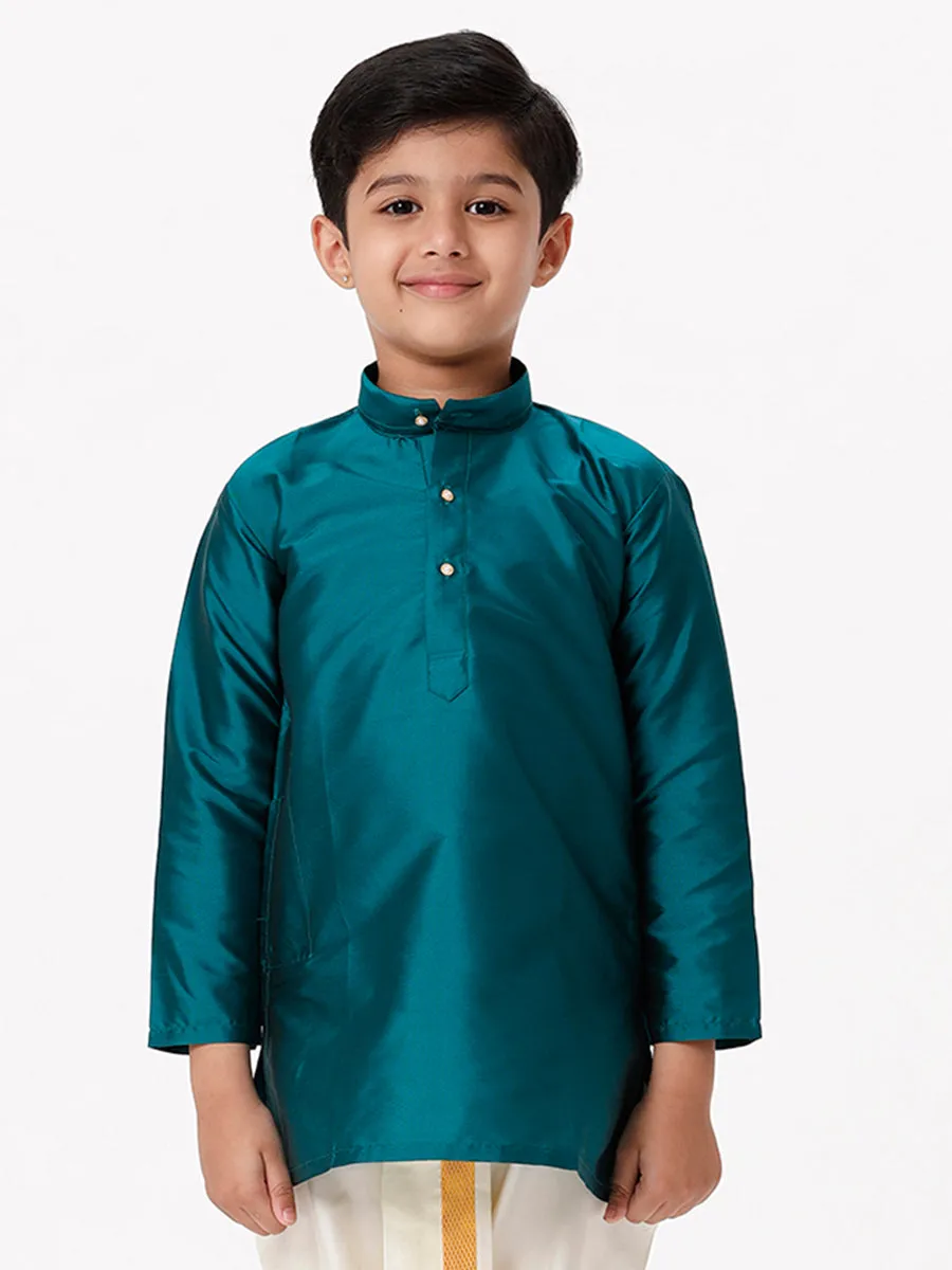 Boys Silk Cotton Full Sleeves Dark Green Kurta