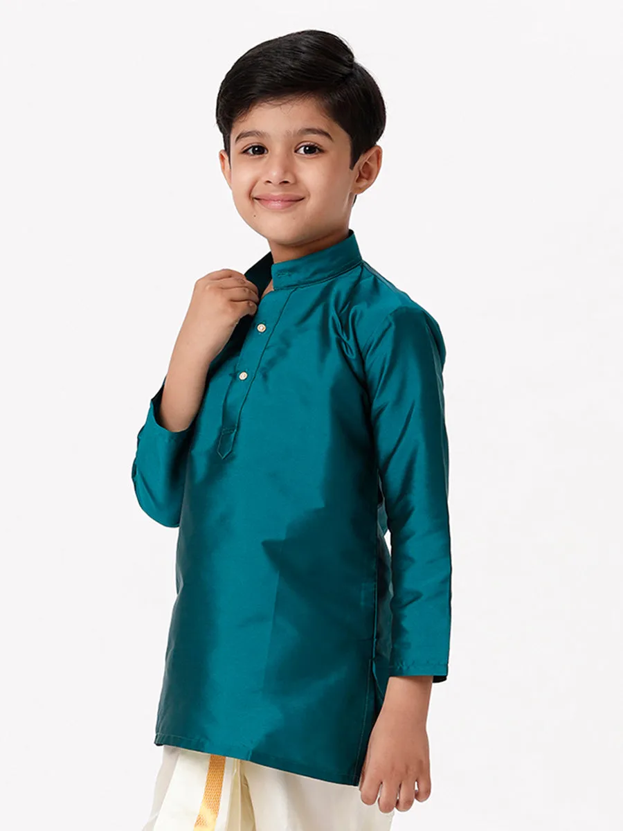 Boys Silk Cotton Full Sleeves Dark Green Kurta