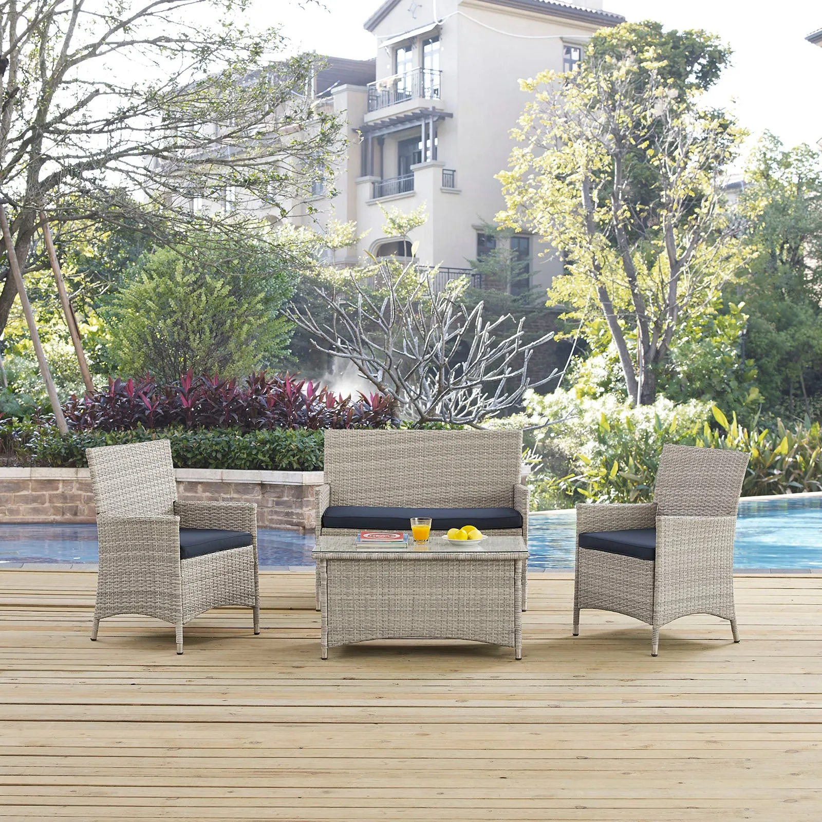 Bridge 4 Piece Outdoor Patio Patio Conversation Set by Modway