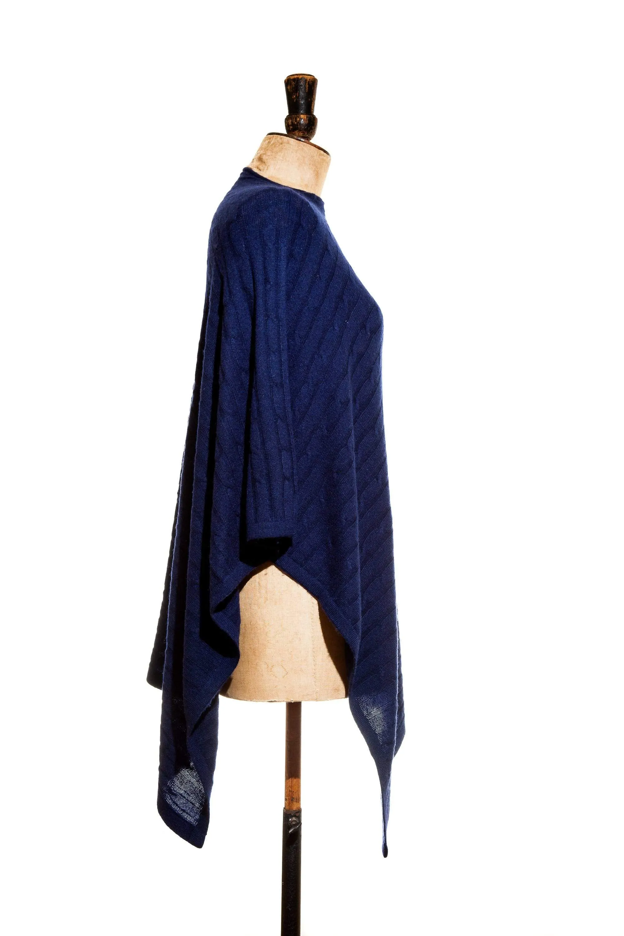 Cable Knit Navy Blue Poncho