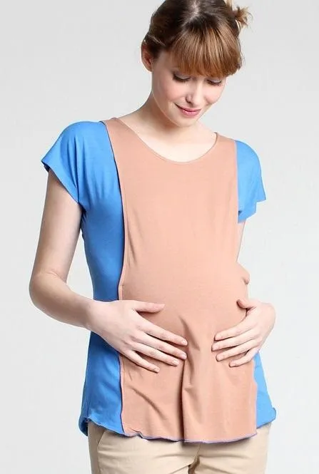 Caitlin Contrast Bamboo Nursing Top Blue