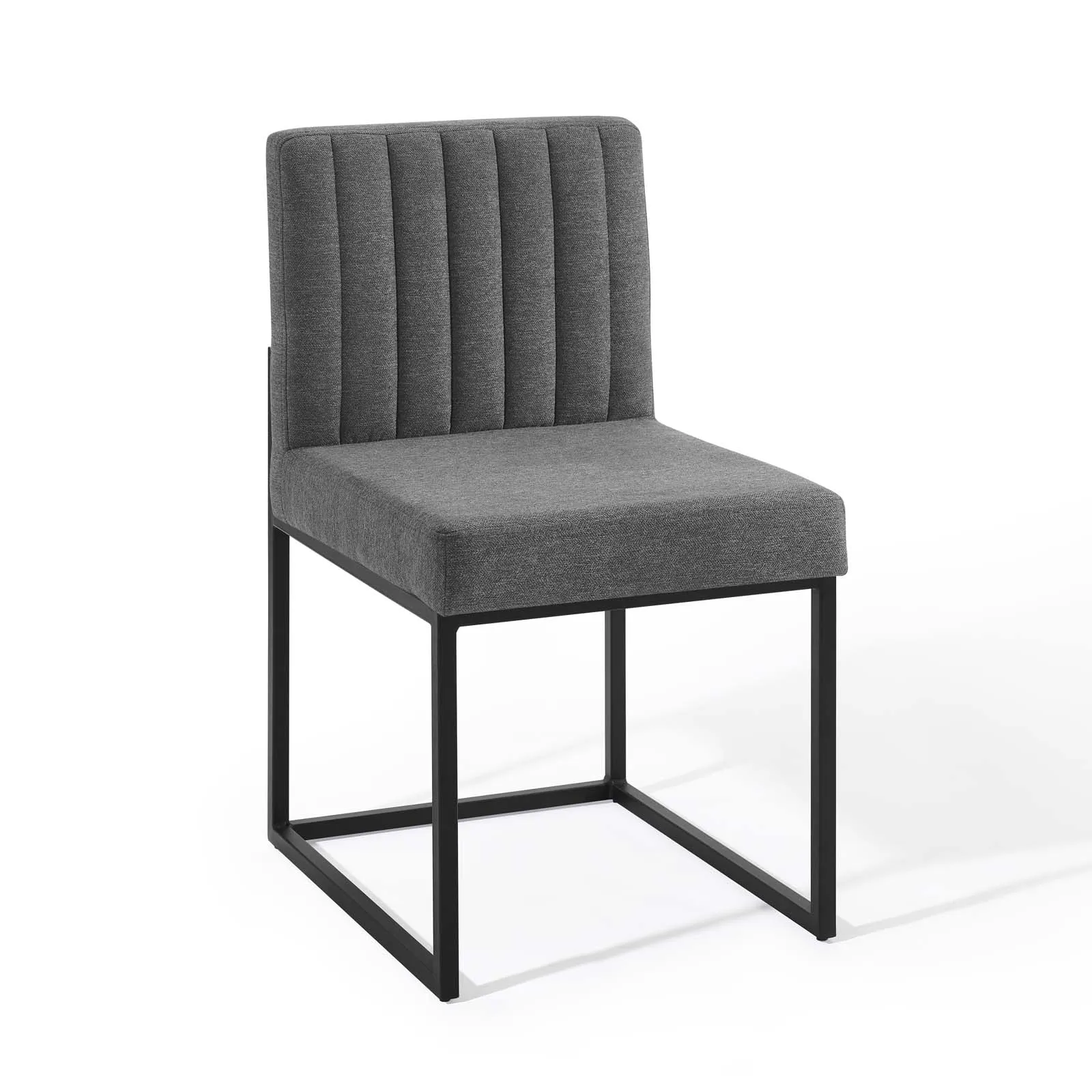 Carriage Channel Tufted Sled Base Upholstered Fabric Dining Chair by Modway