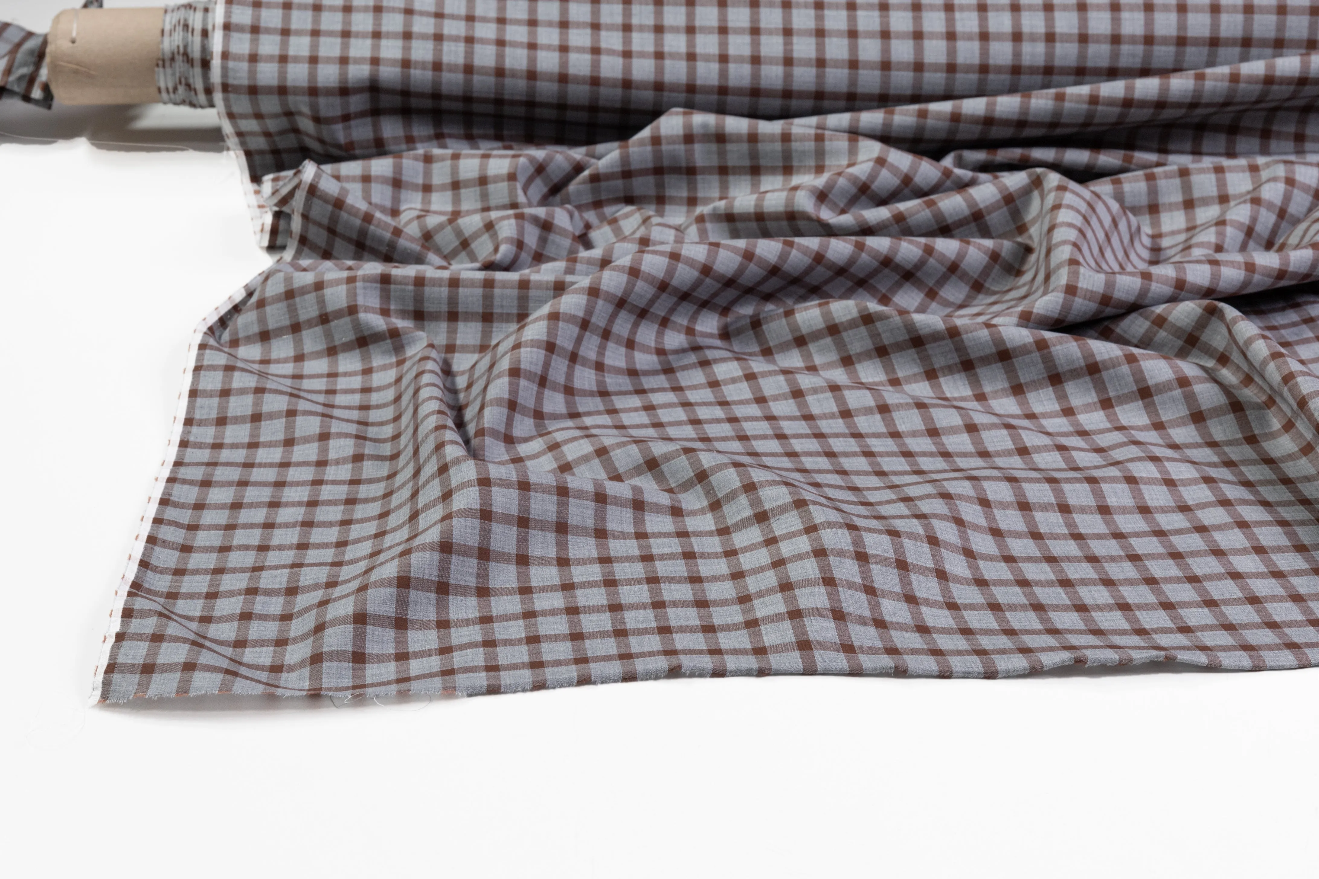 Checked Cotton Shirting - Gray / Brown