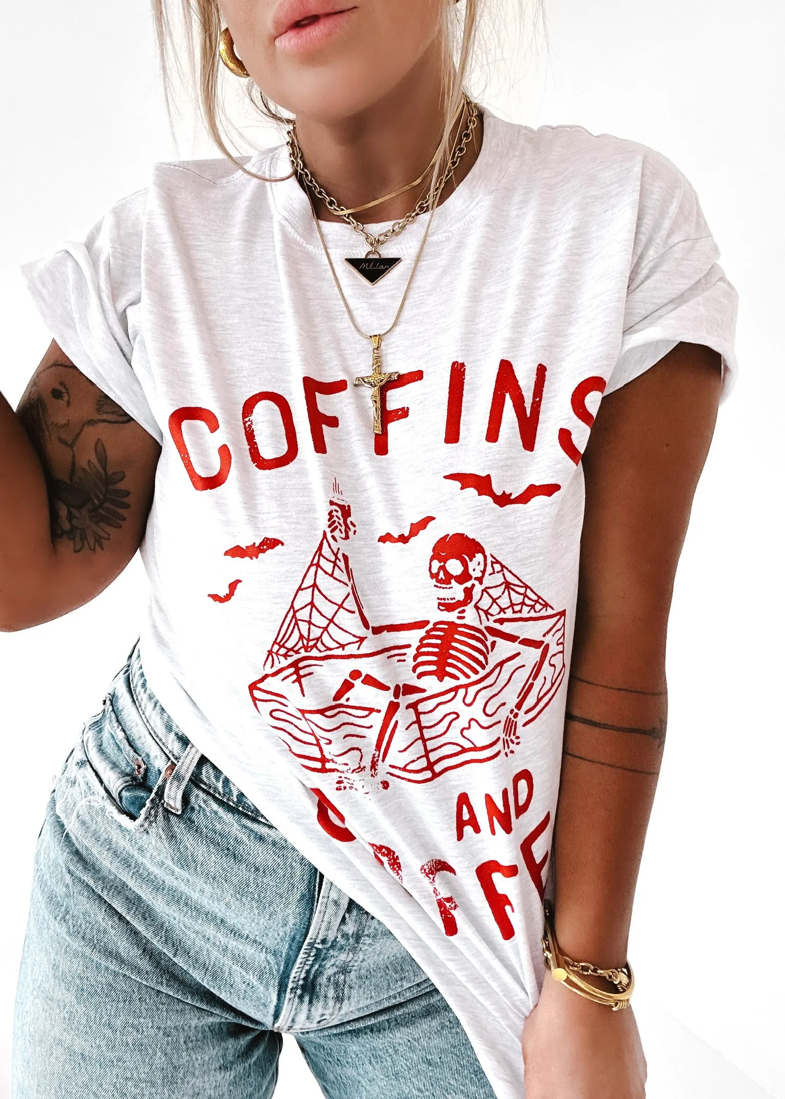 COFFINS AND COFFEE SIDE SLIT TEE