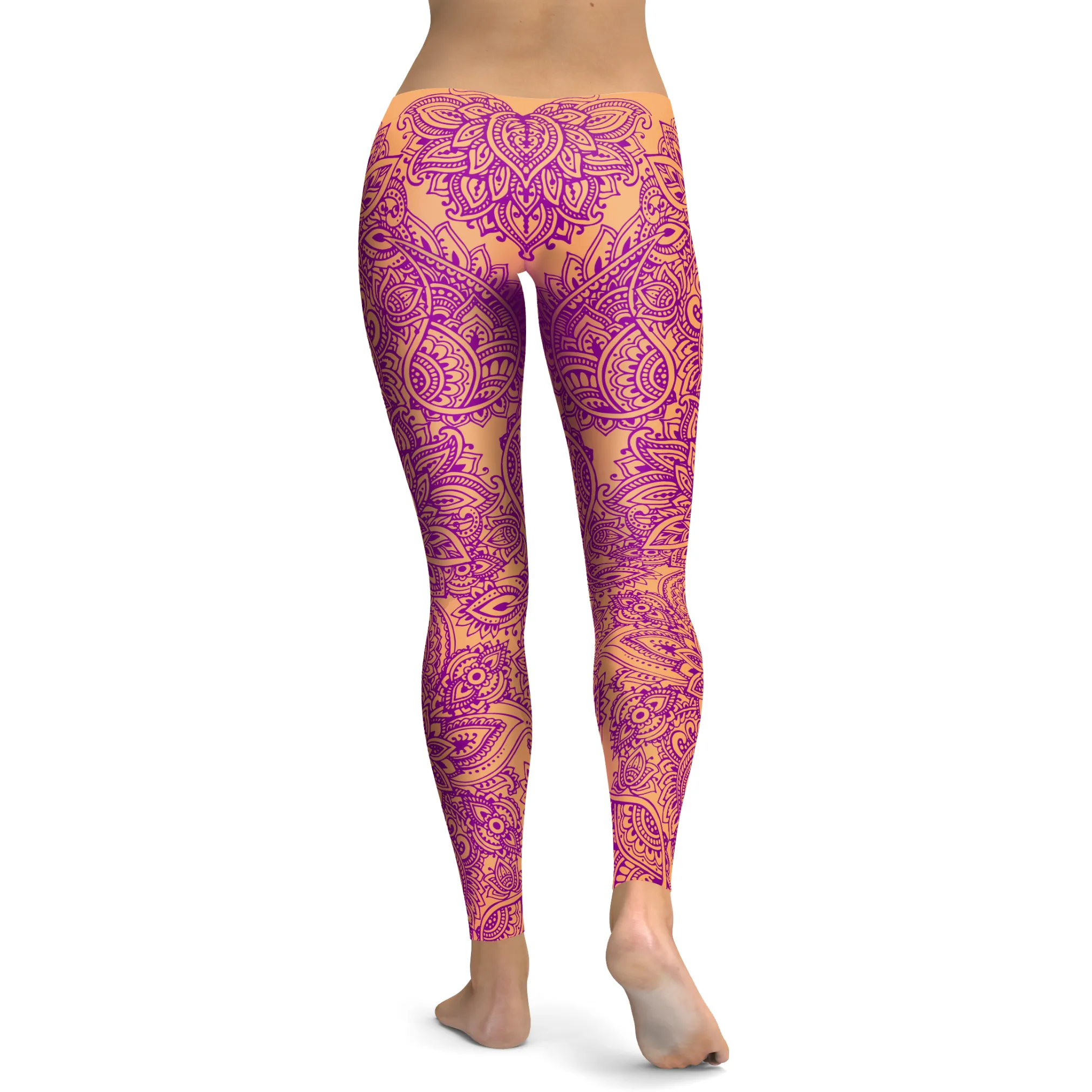 Coral and Purple Henna Tattoo Leggings