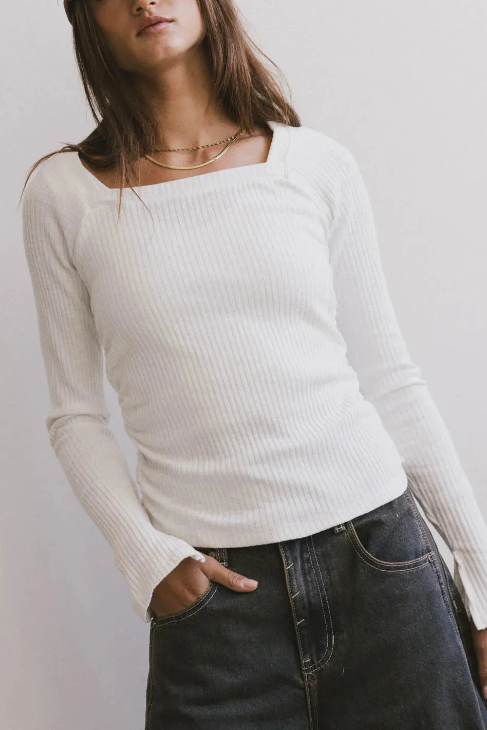 Cosette Ribbed Ruched Top in White