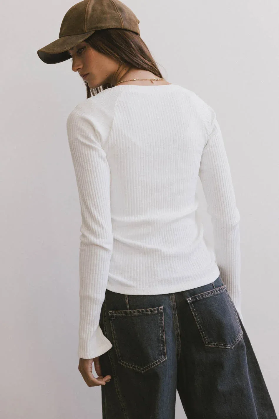 Cosette Ribbed Ruched Top in White