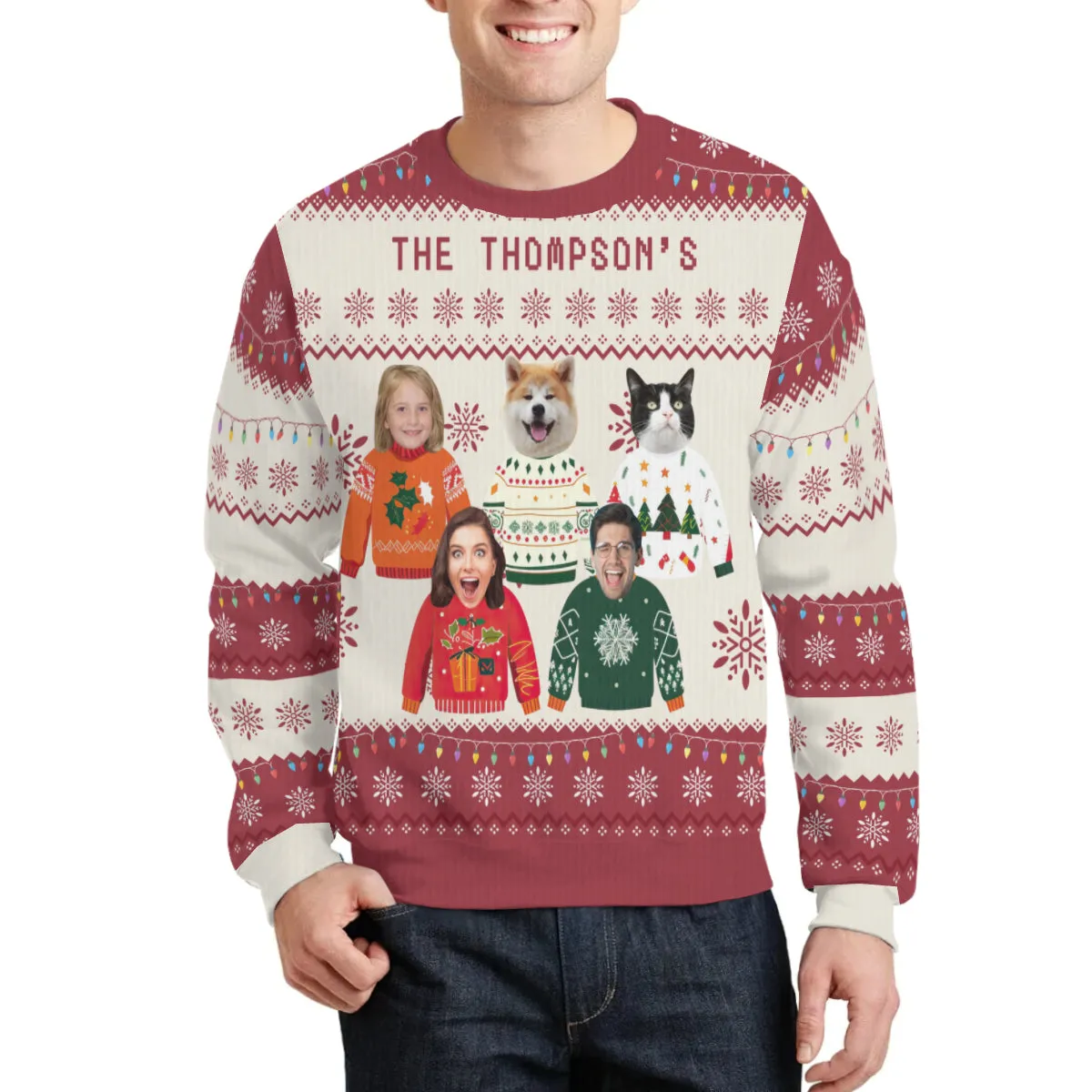 Custom 5 Photos Sweater for Family Christmas Ugly Sweater Xmas Party